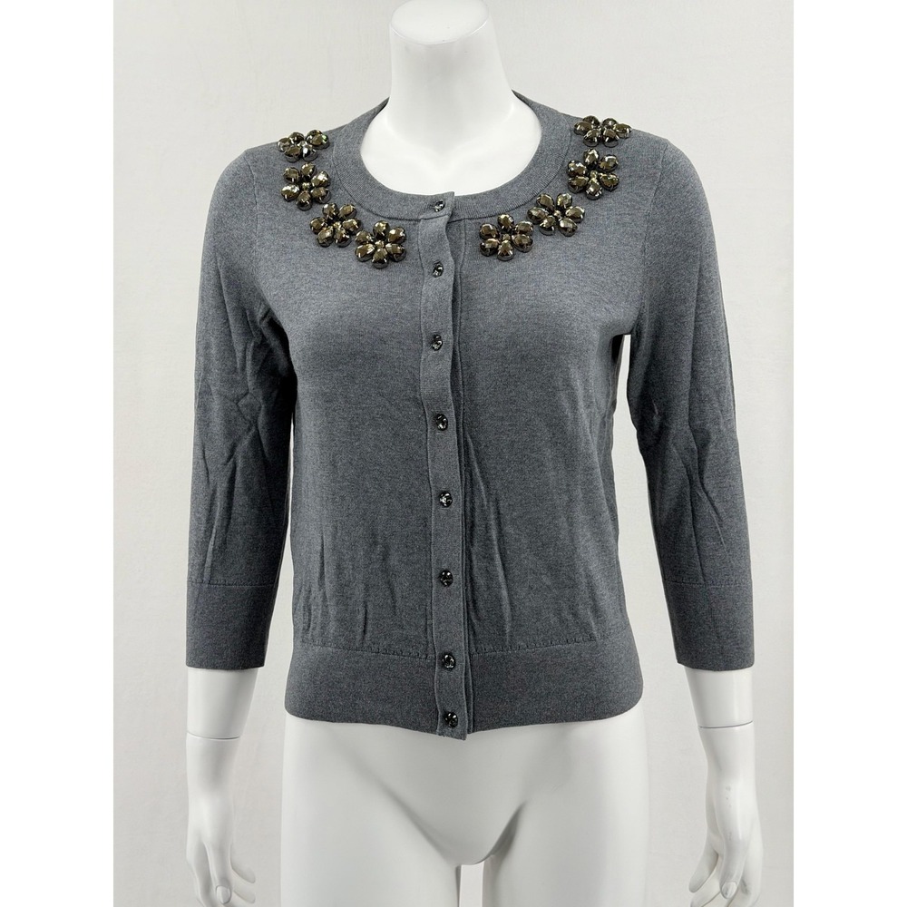Kate Spade Sweater Womens Small Gray Leni Cardigan Jeweled Preppy Office Work‎